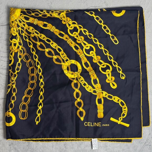 Celine Paris Silk Navy Blue Equestrian Print Scarf - Picture 1 of 5